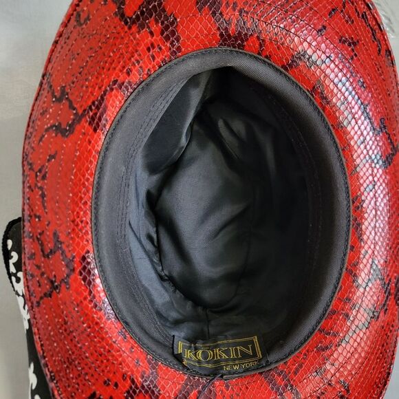 Vintage Kokin New York Red & Black Snakeskin Python Print Cowboy Hat 20' - Picture 7 of 8